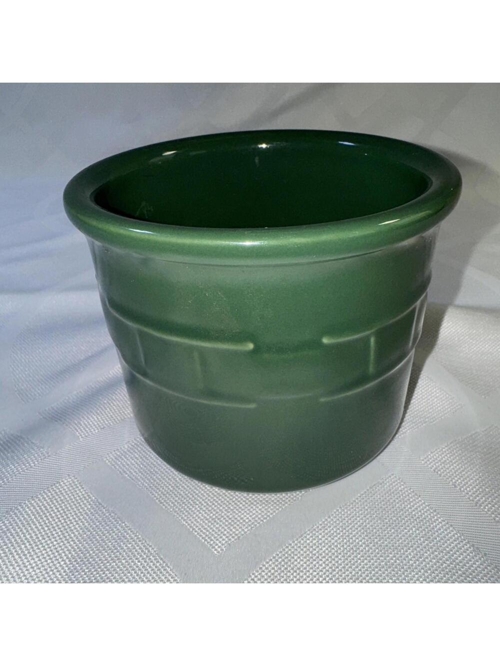 Longaberger Pottery Woven Traditions One Pint Crock Ivy Green Made in USA EUC
